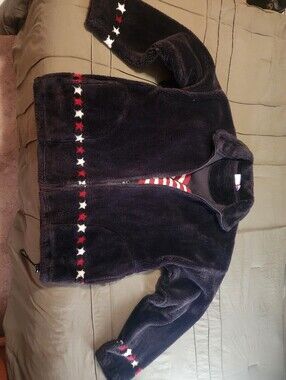 Natural Reflections Navy Plush Jacket with Red & White Star Trim